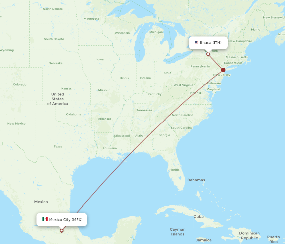 ITH to MEX flights and routes map