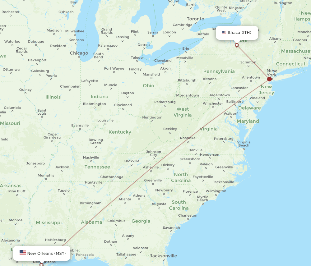 ITH-MSY flight routes