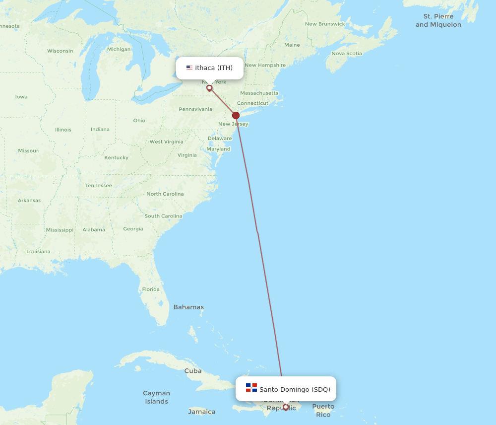 ITH-SDQ flight routes