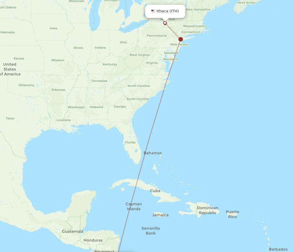 ITH-SJO flight routes