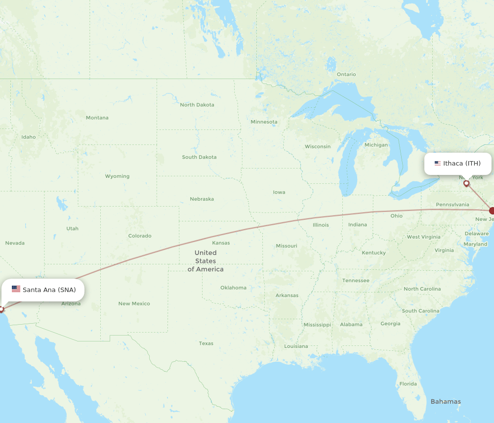 ITH to SNA flights and routes map