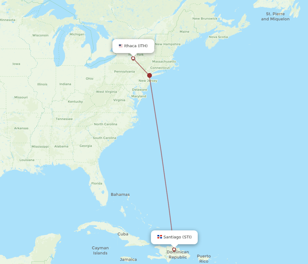ITH-STI flight routes