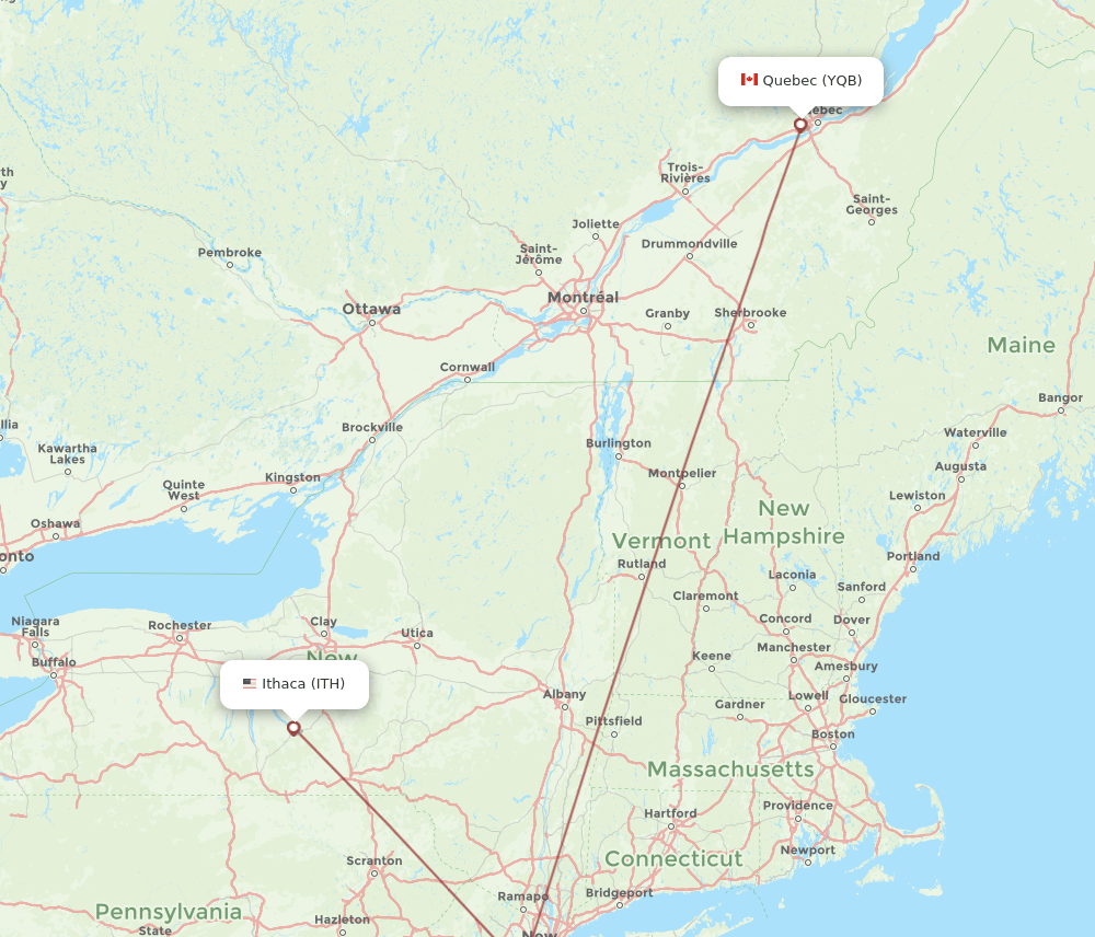 ITH-YQB flight routes