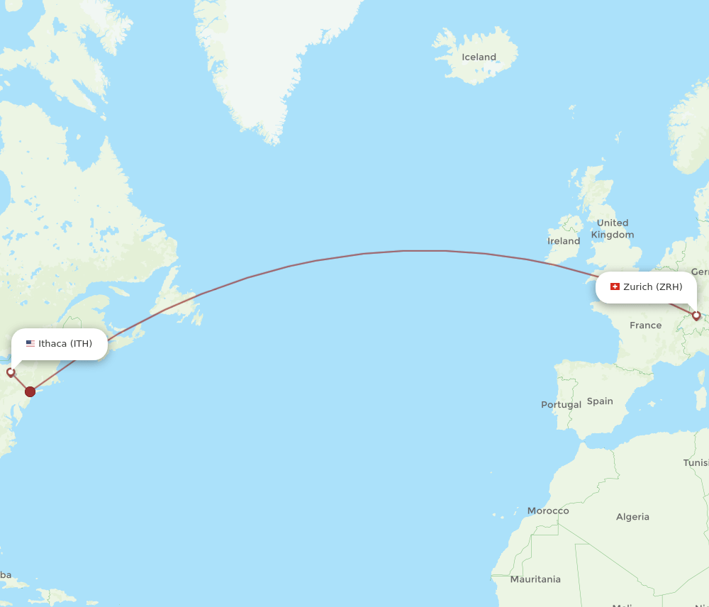 ITH to ZRH flights and routes map