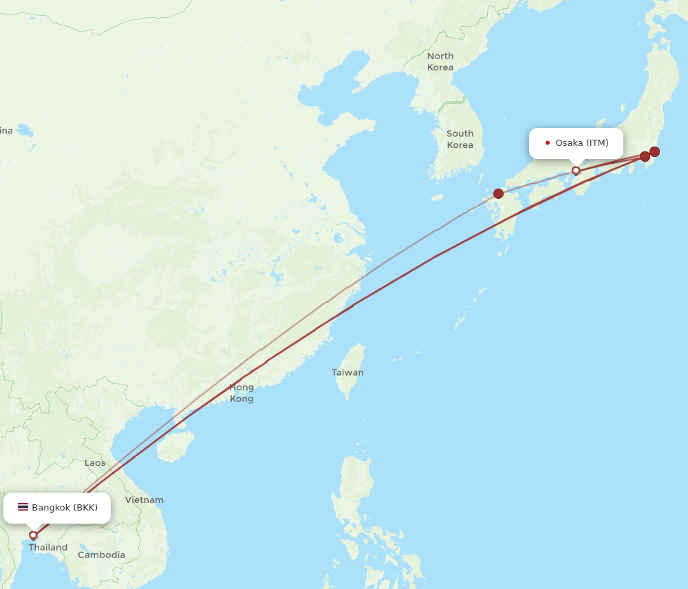 ITM to BKK flights and routes map