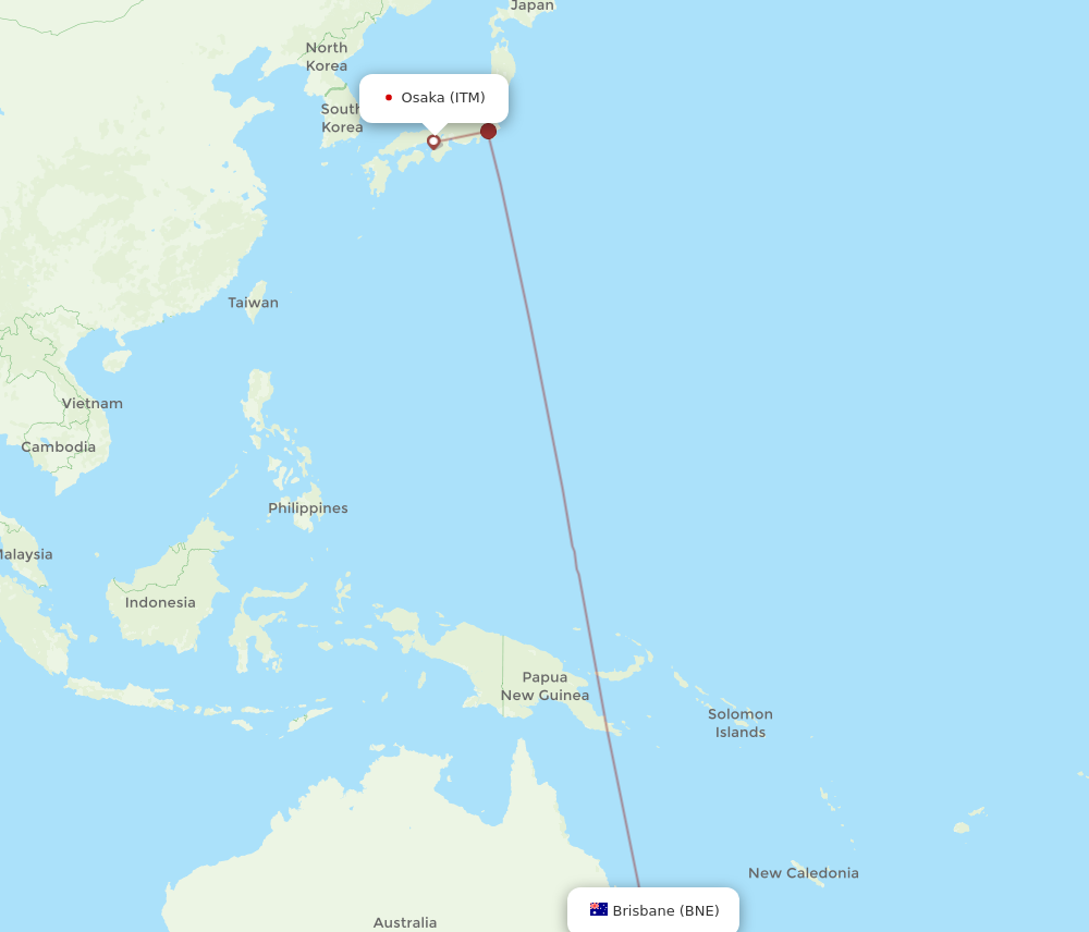 ITM to BNE flights and routes map