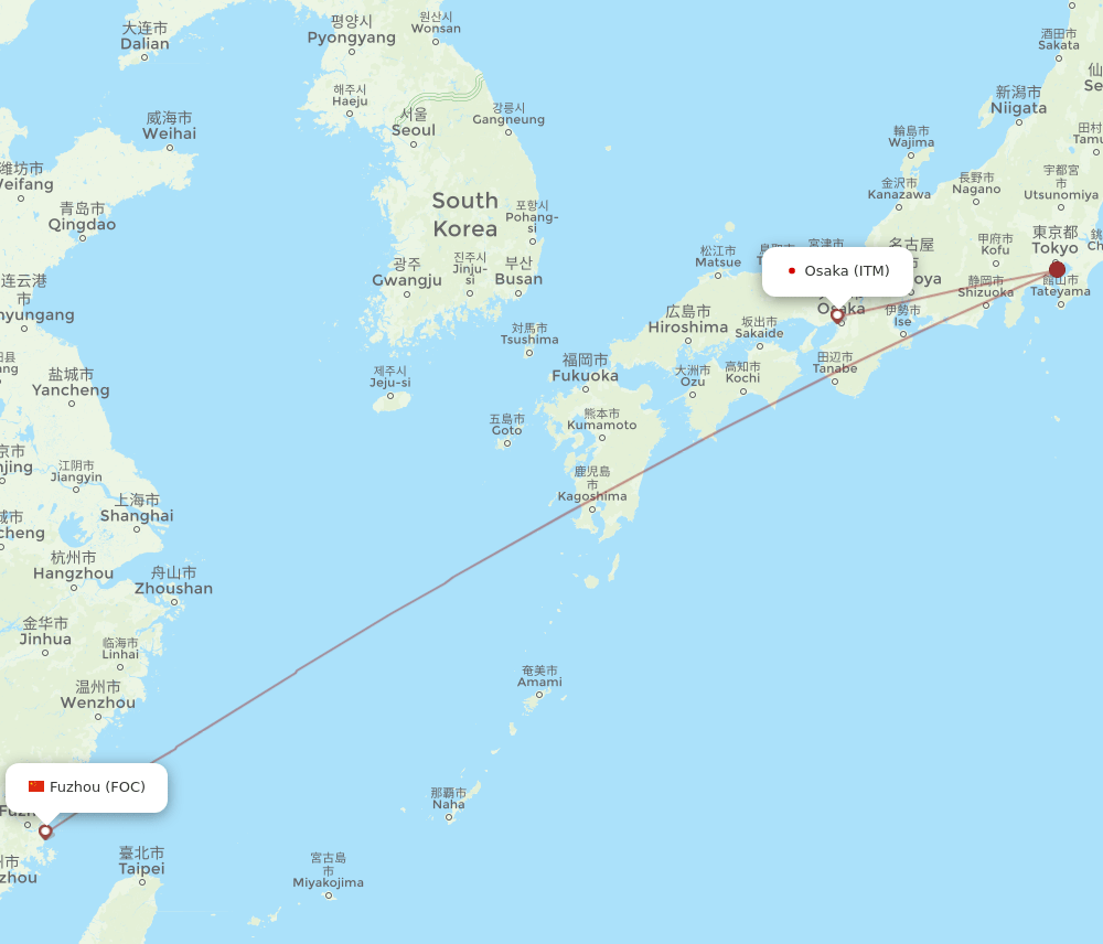 ITM to FOC flights and routes map