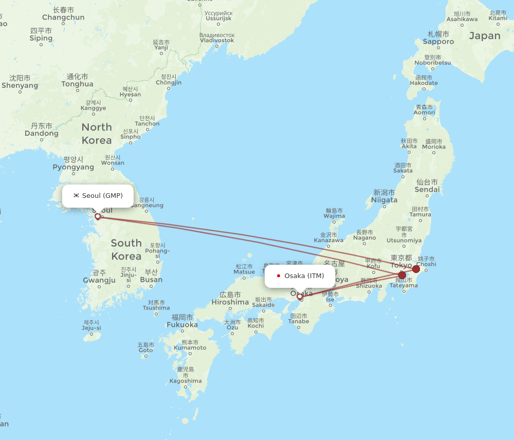 ITM to GMP flights and routes map