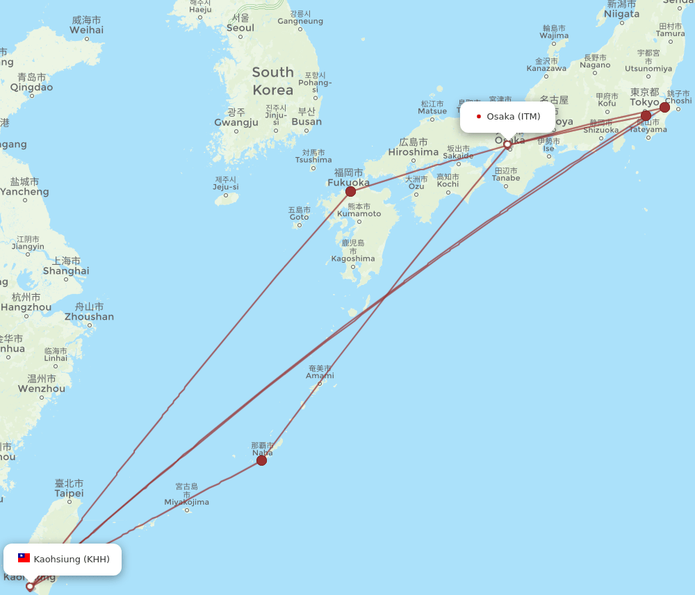 ITM to KHH flights and routes map