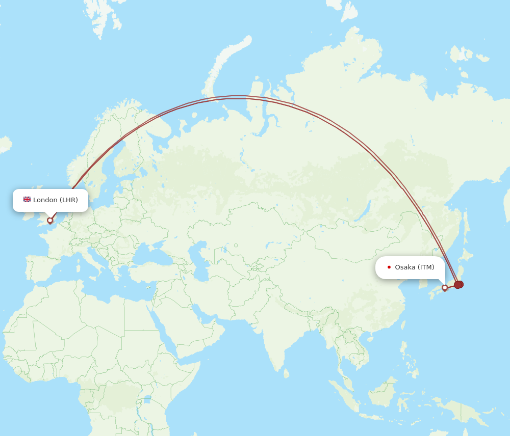 ITM to LHR flights and routes map