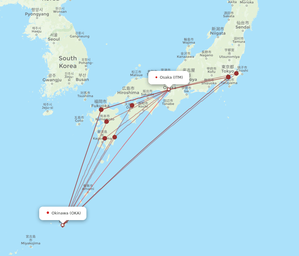 ITM to OKA flights and routes map