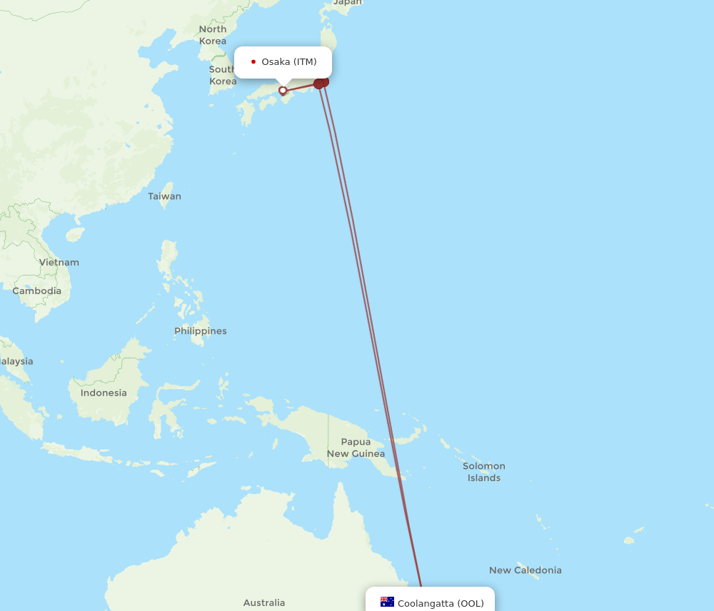 ITM to OOL flights and routes map