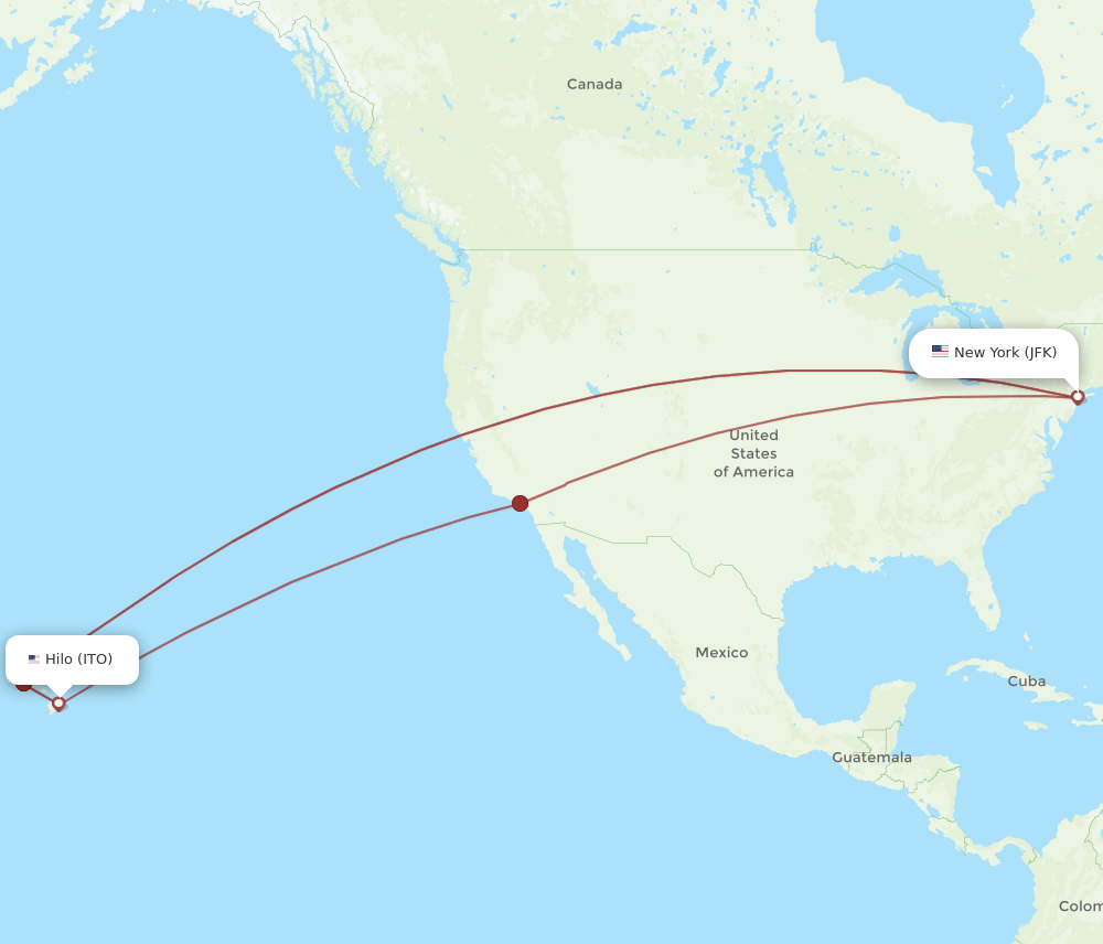 ITO-JFK flight routes