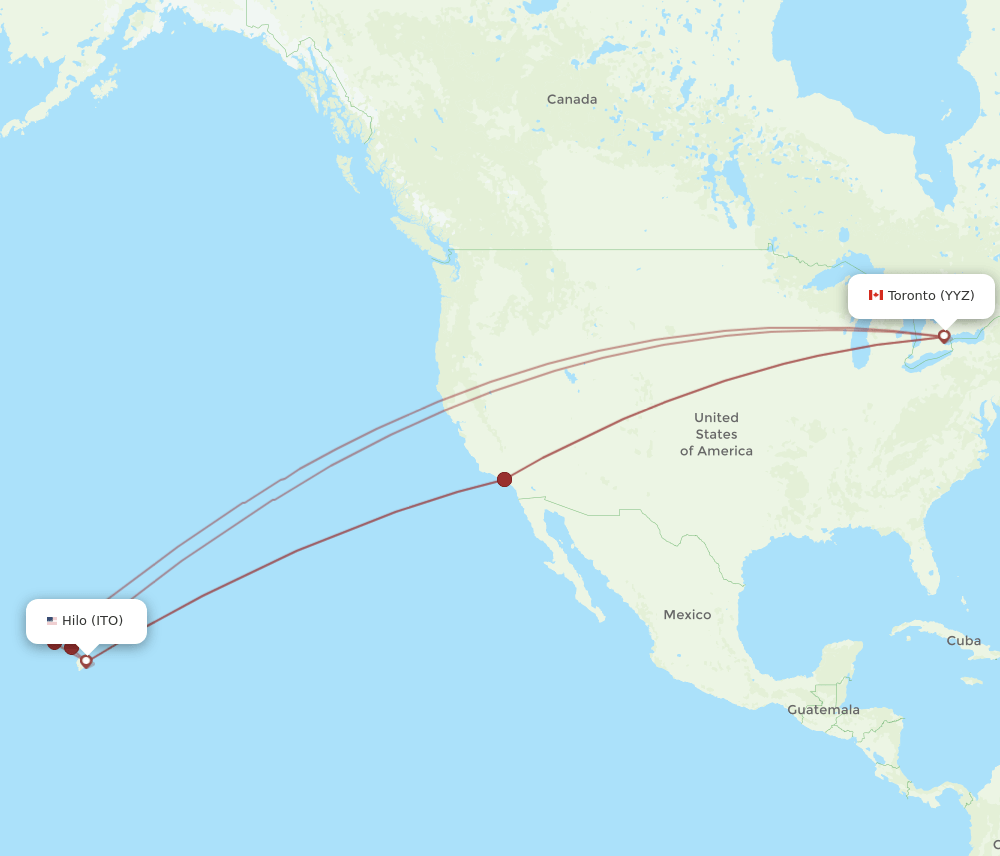 YYZ to ITO flights and routes map