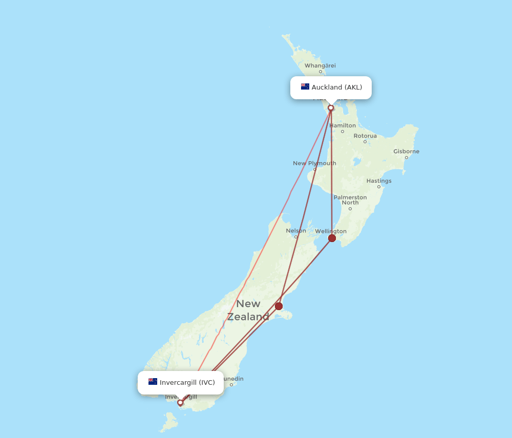 IVC-AKL flight routes