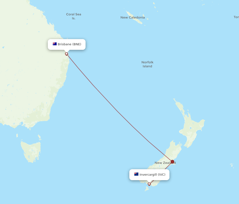 IVC to BNE flights and routes map