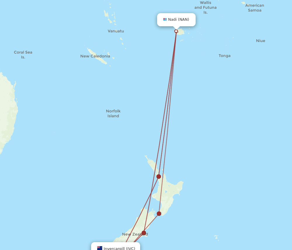 IVC to NAN flights and routes map