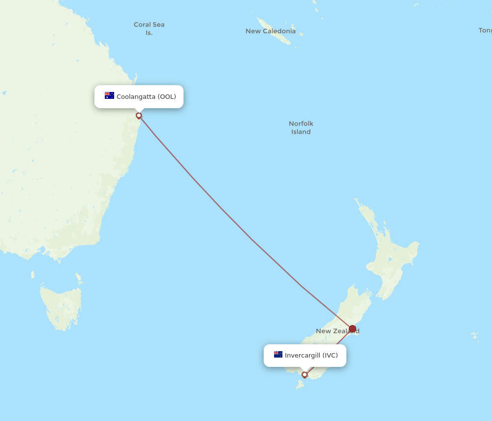 IVC to OOL flights and routes map