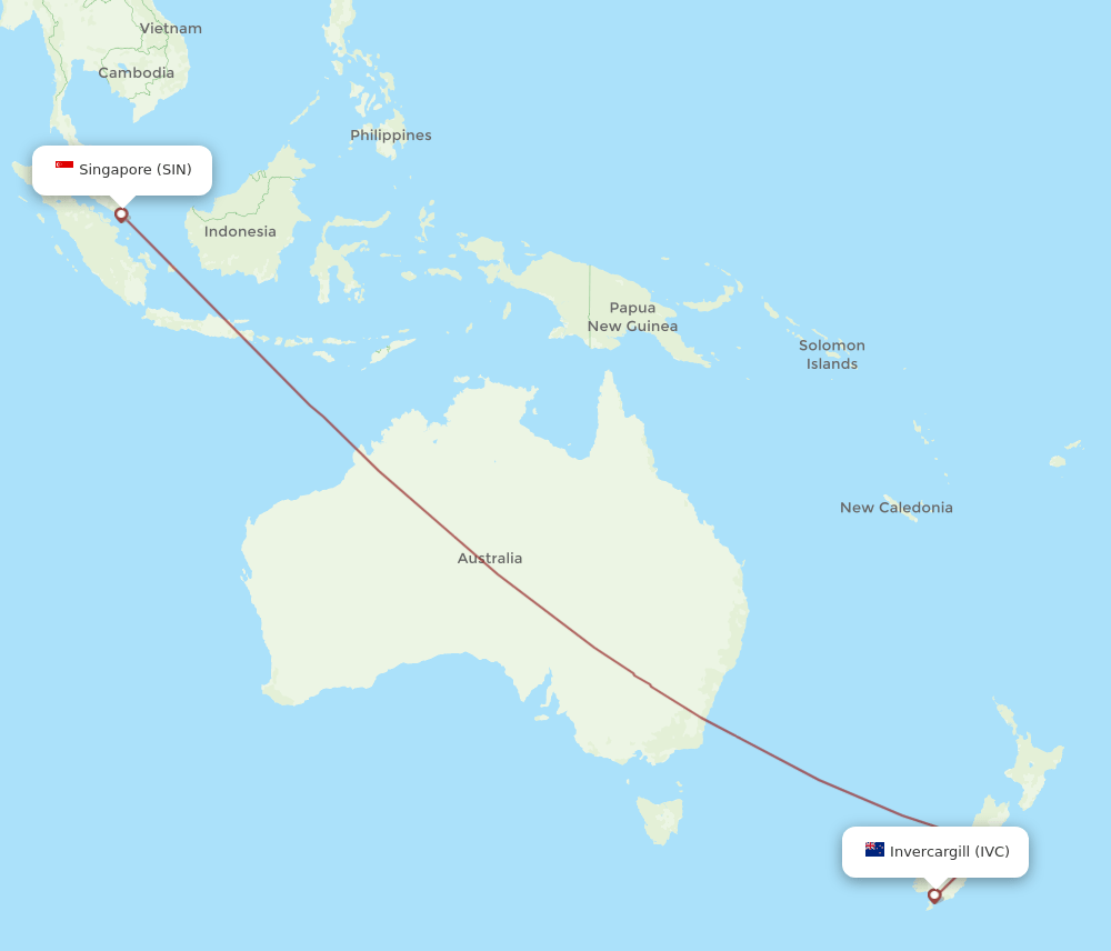 IVC-SIN flight routes