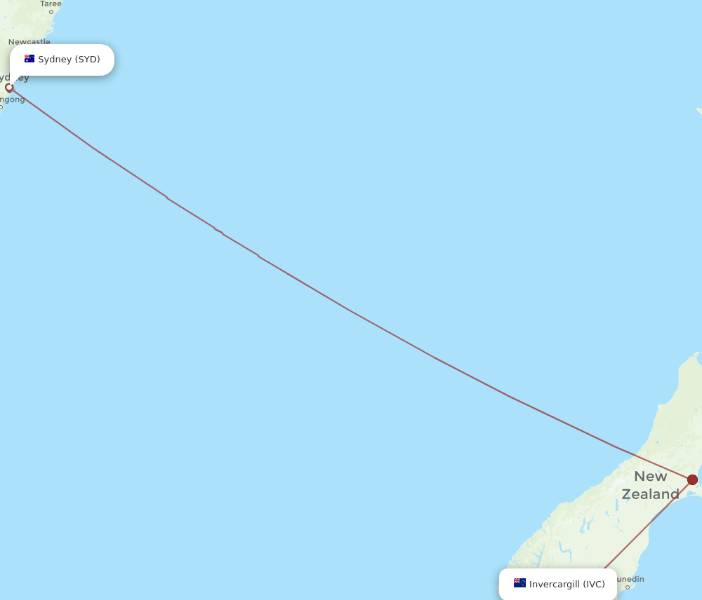 IVC-SYD flight routes