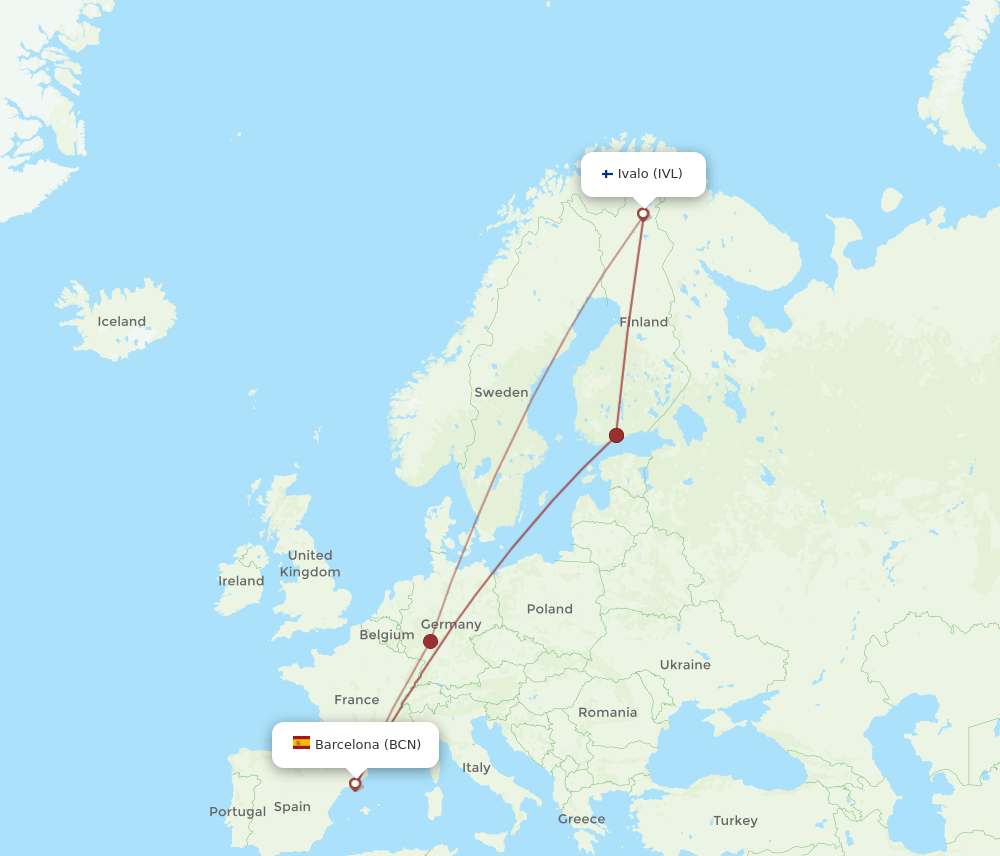 IVL to BCN flights and routes map