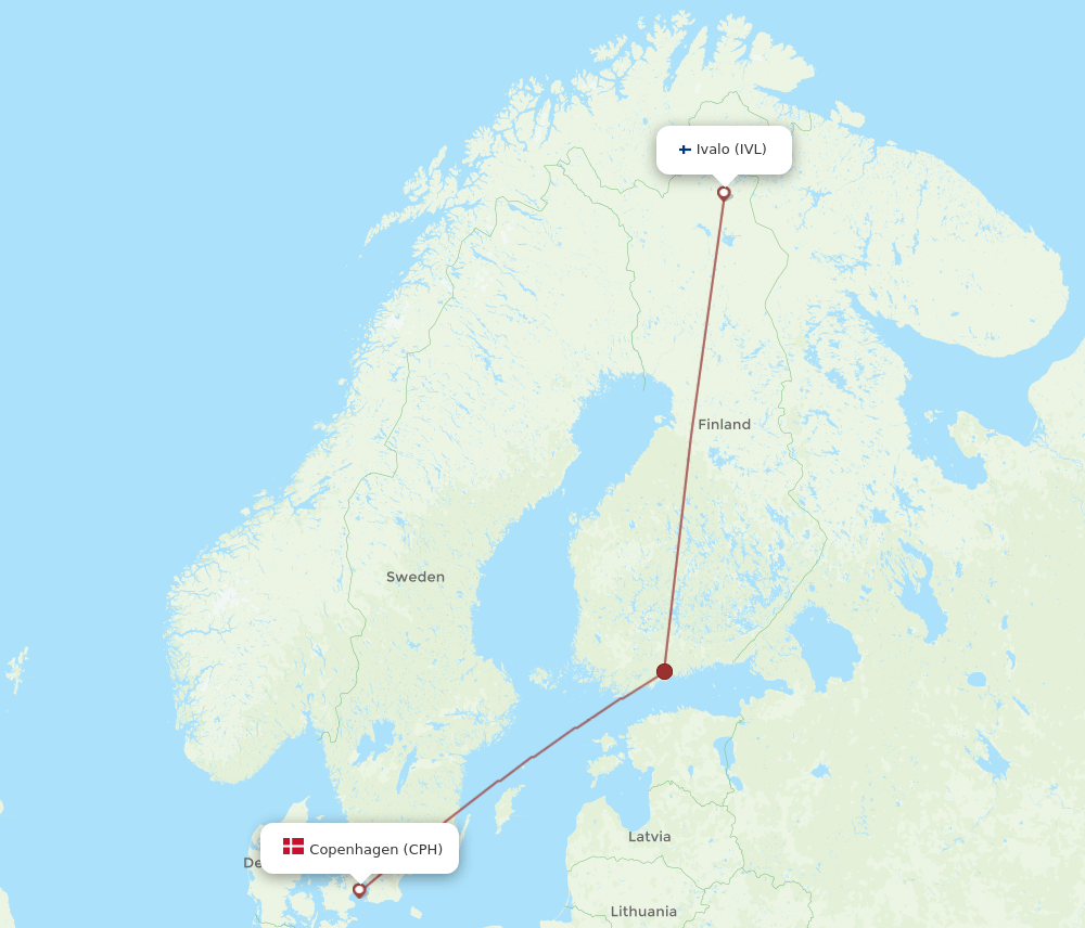 IVL to CPH flights and routes map