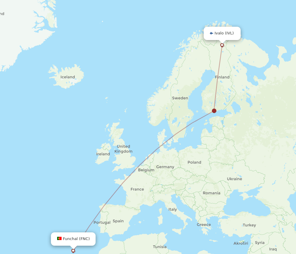 IVL to FNC flights and routes map