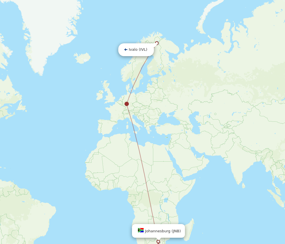 IVL-JNB flight routes