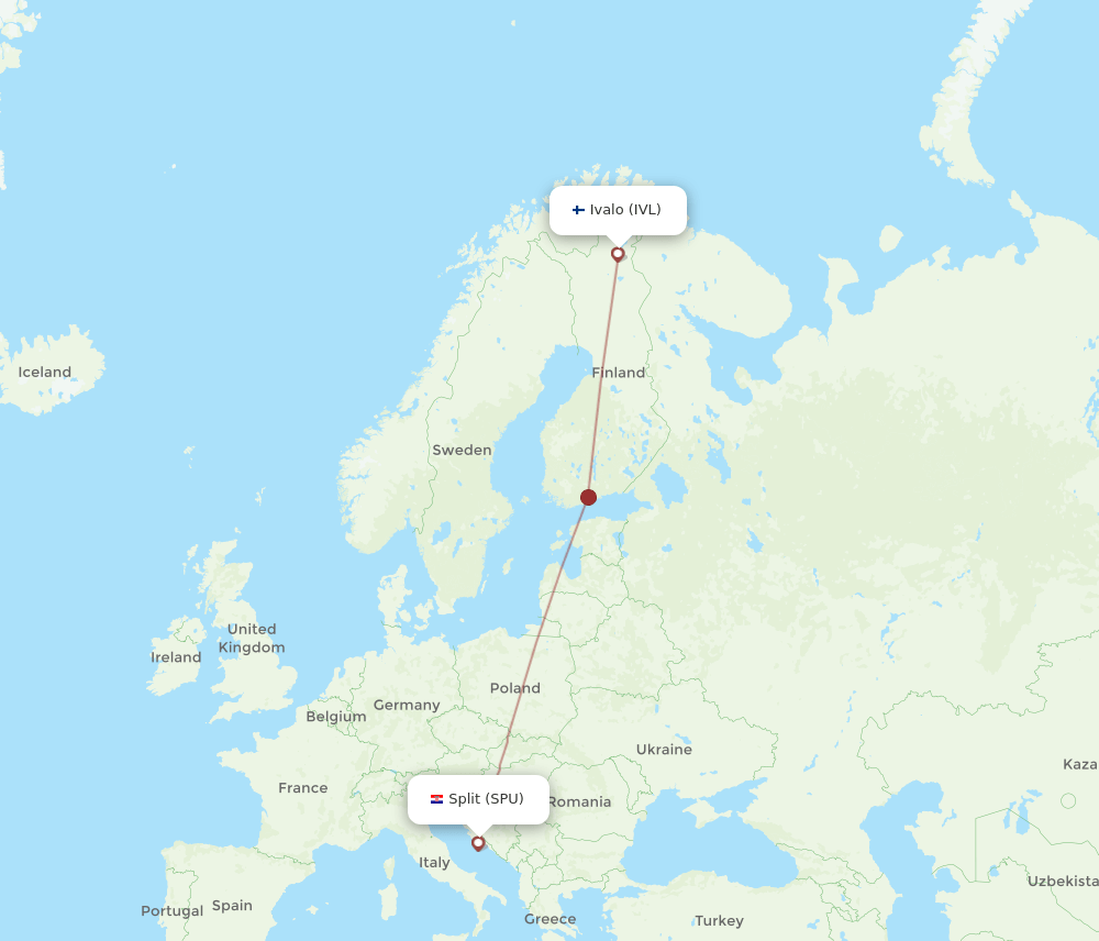 Split - Ivalo route map and flight paths