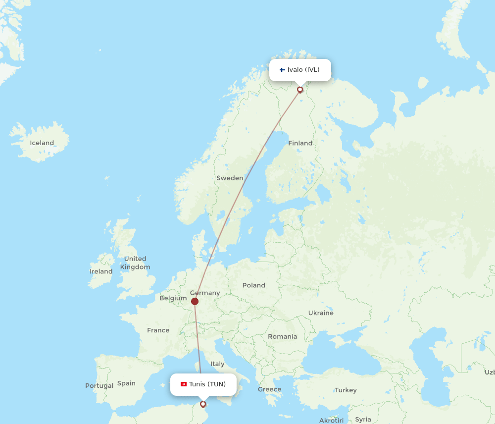Tunis - Ivalo route map and flight paths