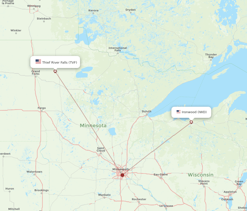 TVF to IWD flights and routes map