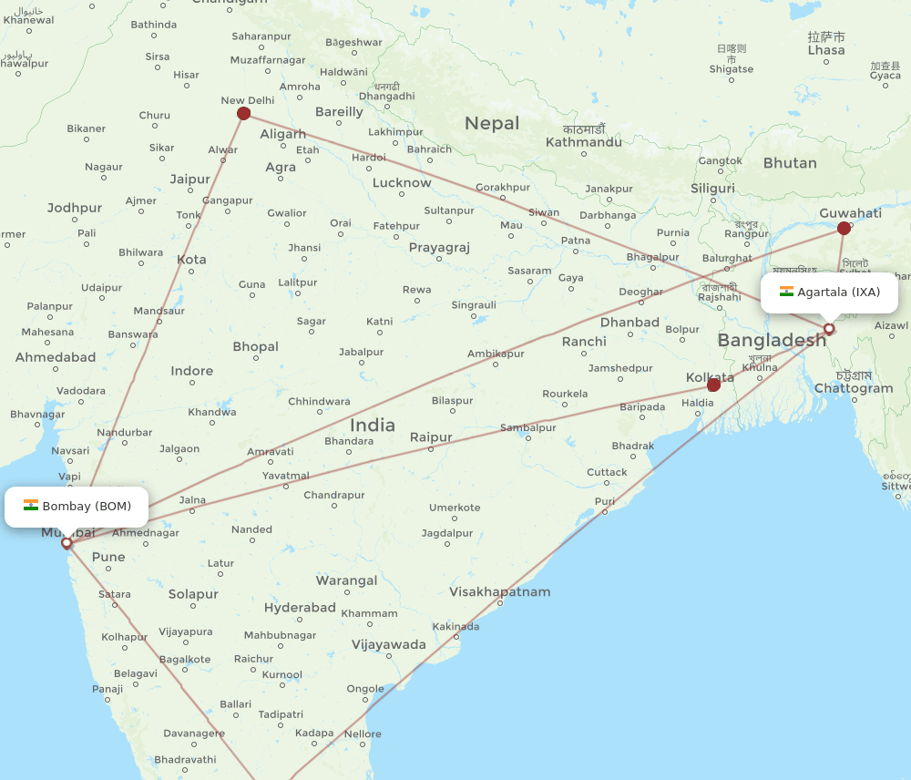 IXA to BOM flights and routes map