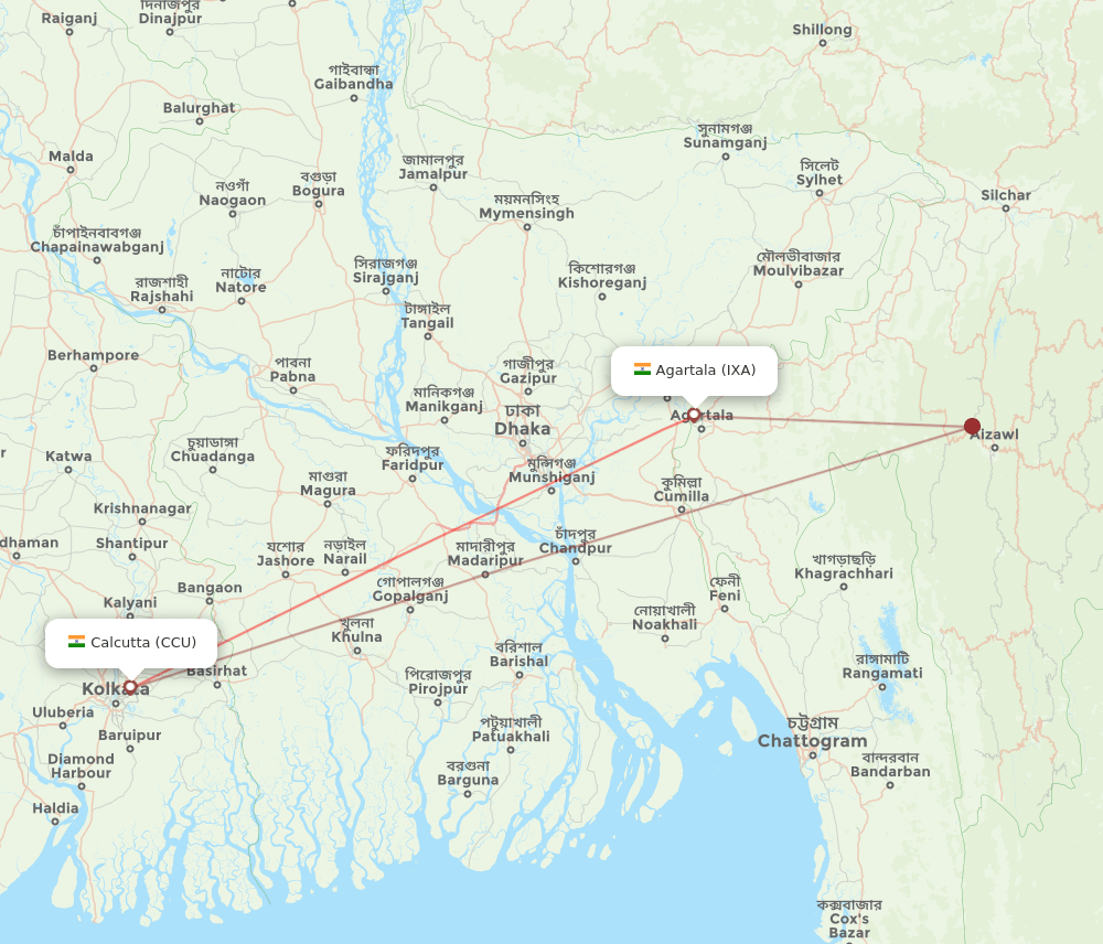 IXA to CCU flights and routes map