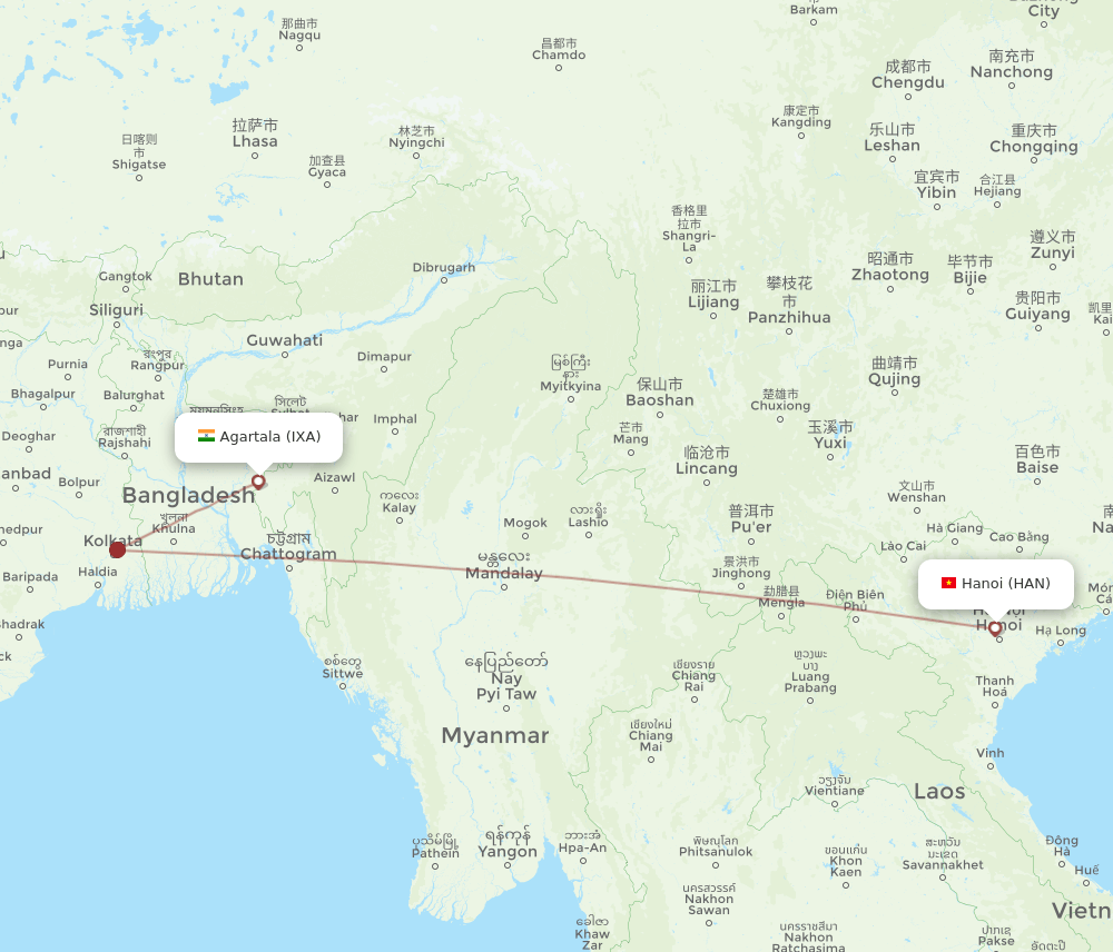 IXA to HAN flights and routes map