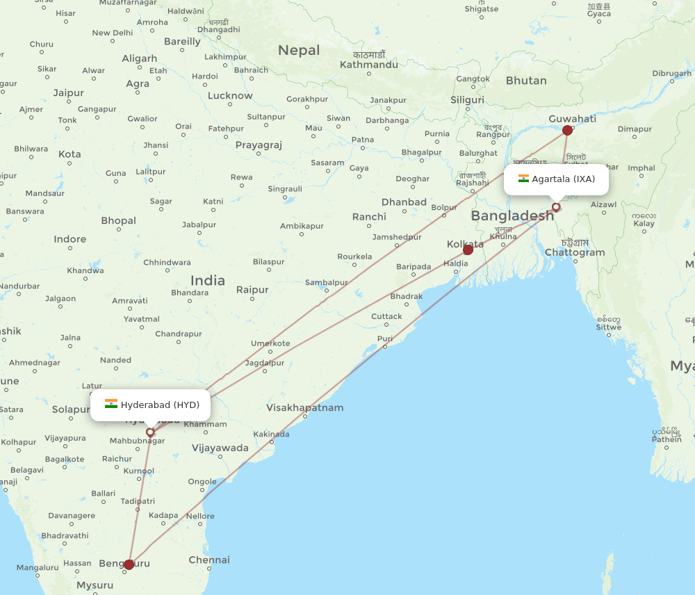 IXA to HYD flights and routes map