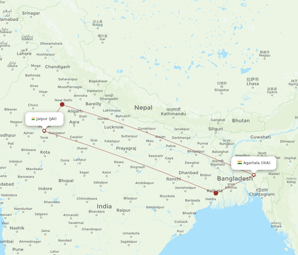 IXA to JAI flights and routes map
