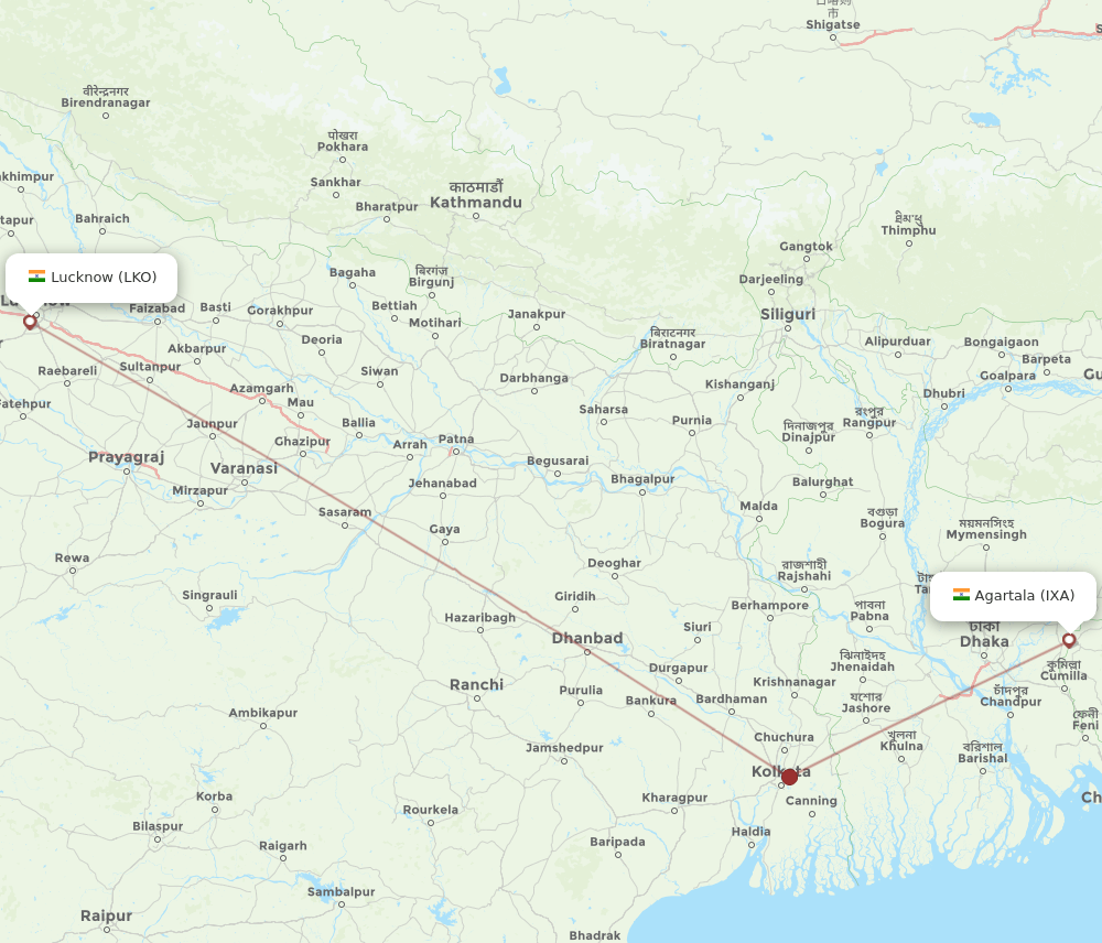 IXA to LKO flights and routes map