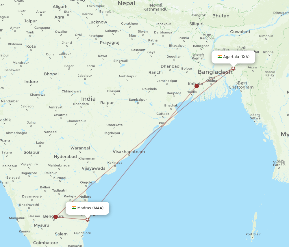 IXA to MAA flights and routes map