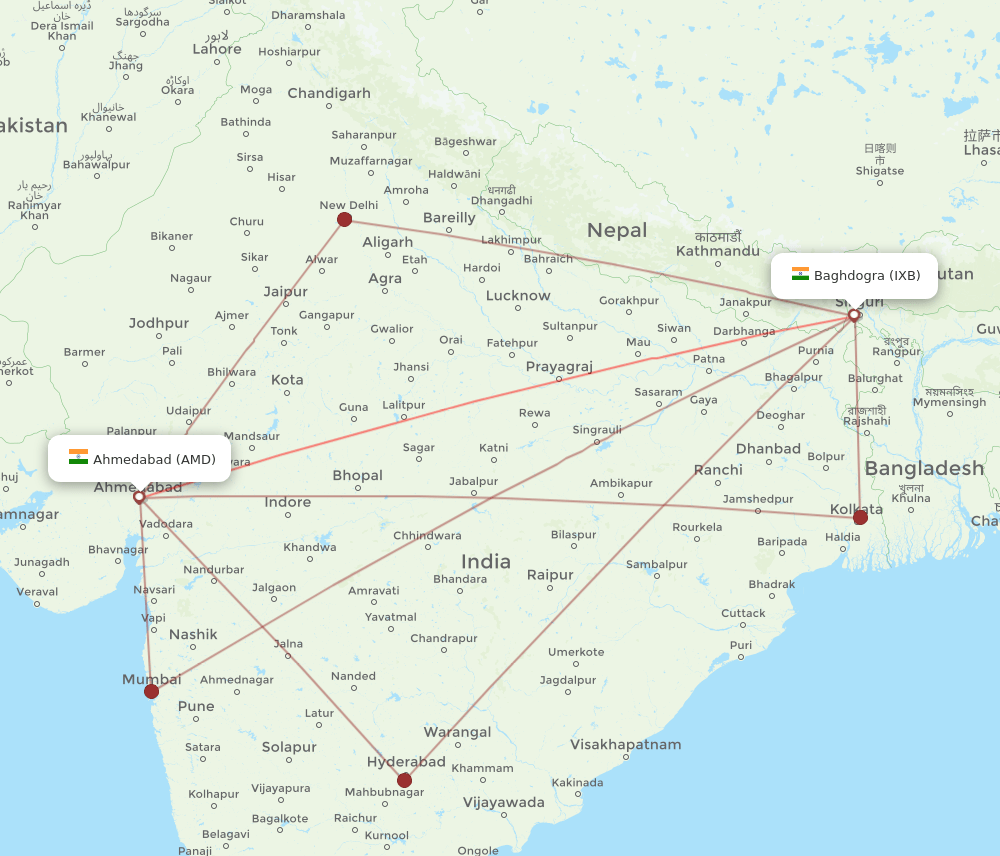 IXB-AMD flight routes