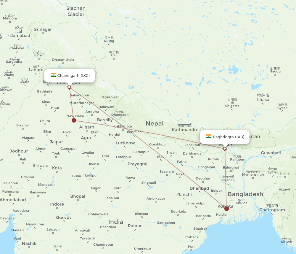 IXB-IXC flight routes