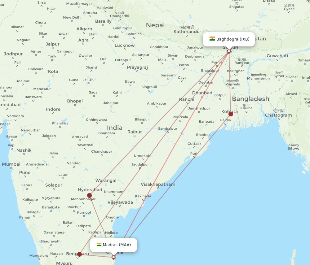 IXB-MAA flight routes