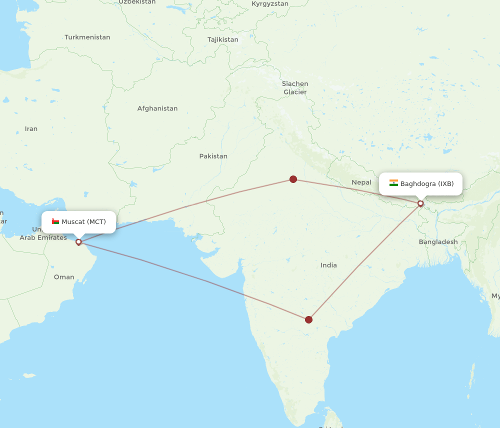 IXB-MCT flight routes