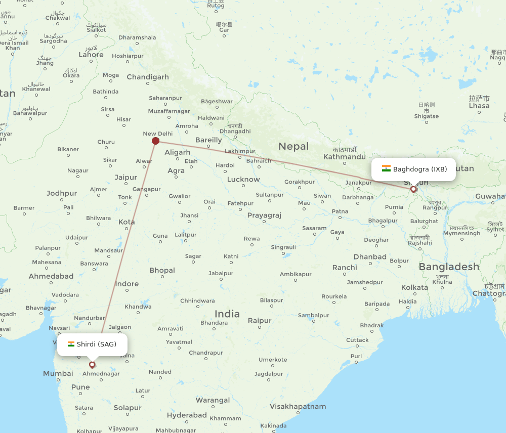 IXB-SAG flight routes