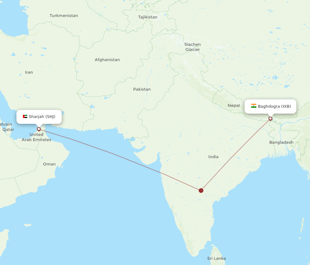 IXB-SHJ flight routes