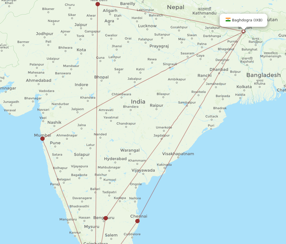 IXB-TRV flight routes