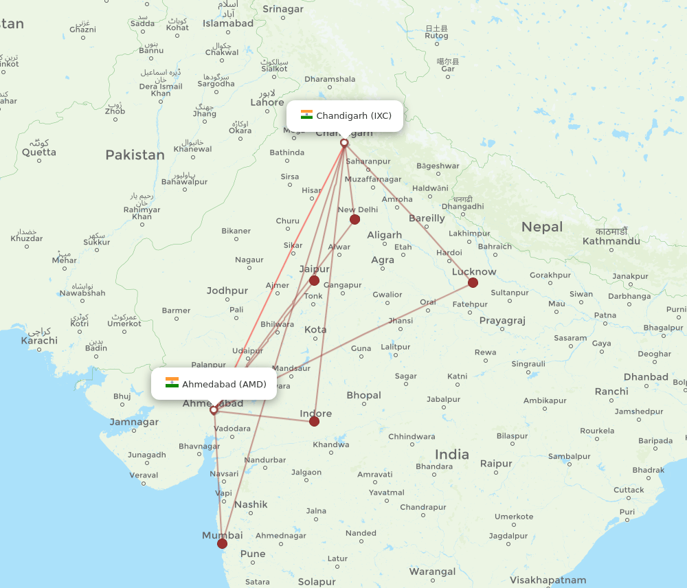 IXC-AMD flight routes