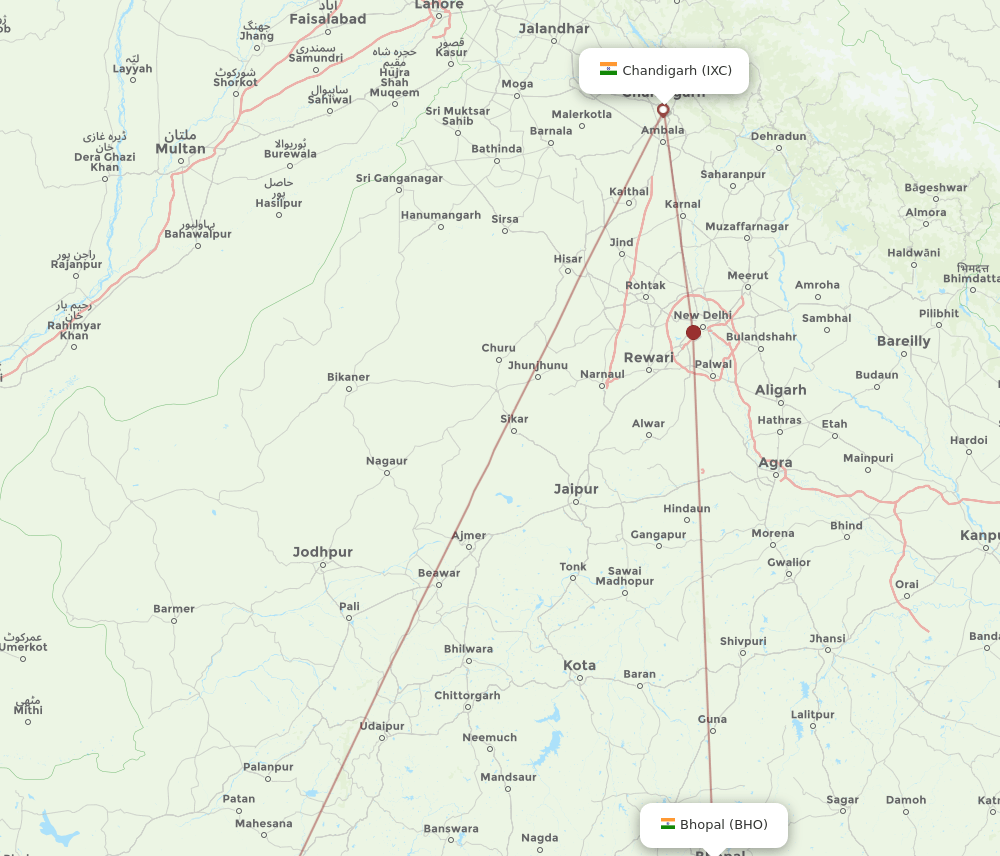 IXC to BHO flights and routes map