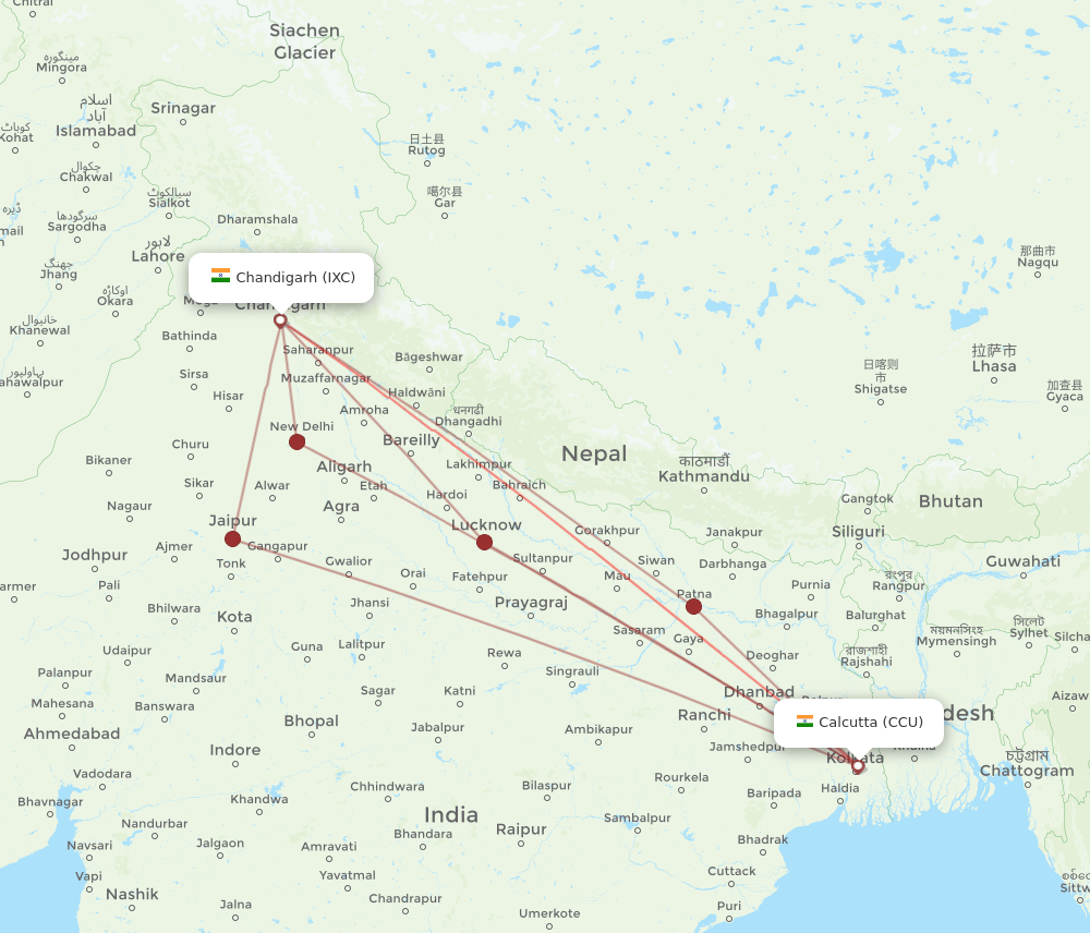 IXC-CCU flight routes