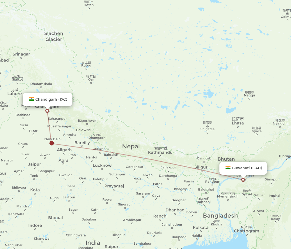 IXC-GAU flight routes