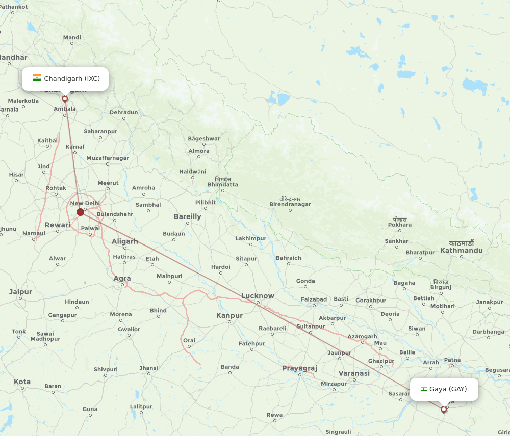 IXC to GAY flights and routes map